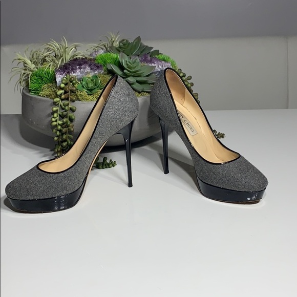 Jimmy Choo Felt Round Toe Platform Stiletto heels size 7 grey black - Picture 1 of 8
